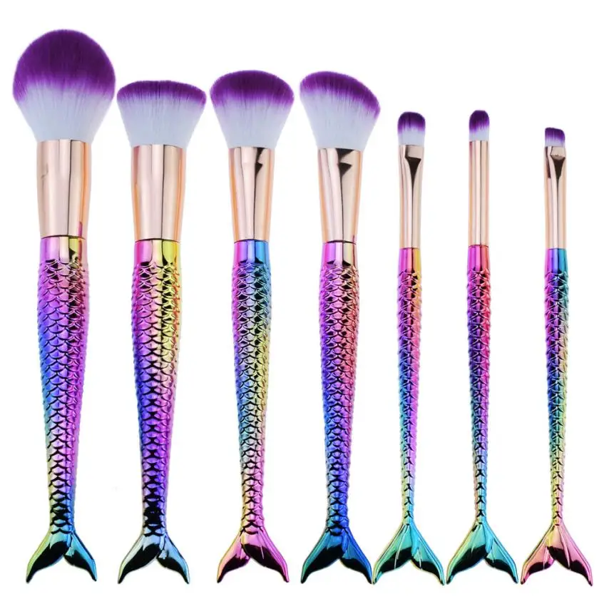 

7 pcs Mermaid Makeup Brushes sets foundation brushes Plastic handle makeup brush kits maquiagem Dropship 12.16