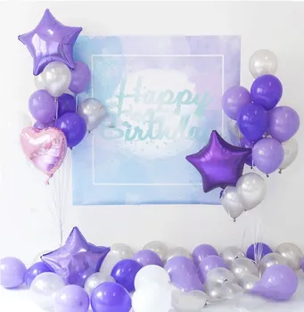 

36pcs 18inch pearl purple star Foil balloon purple white Latex balloons happy birthday romantic party decoration Globos supplies