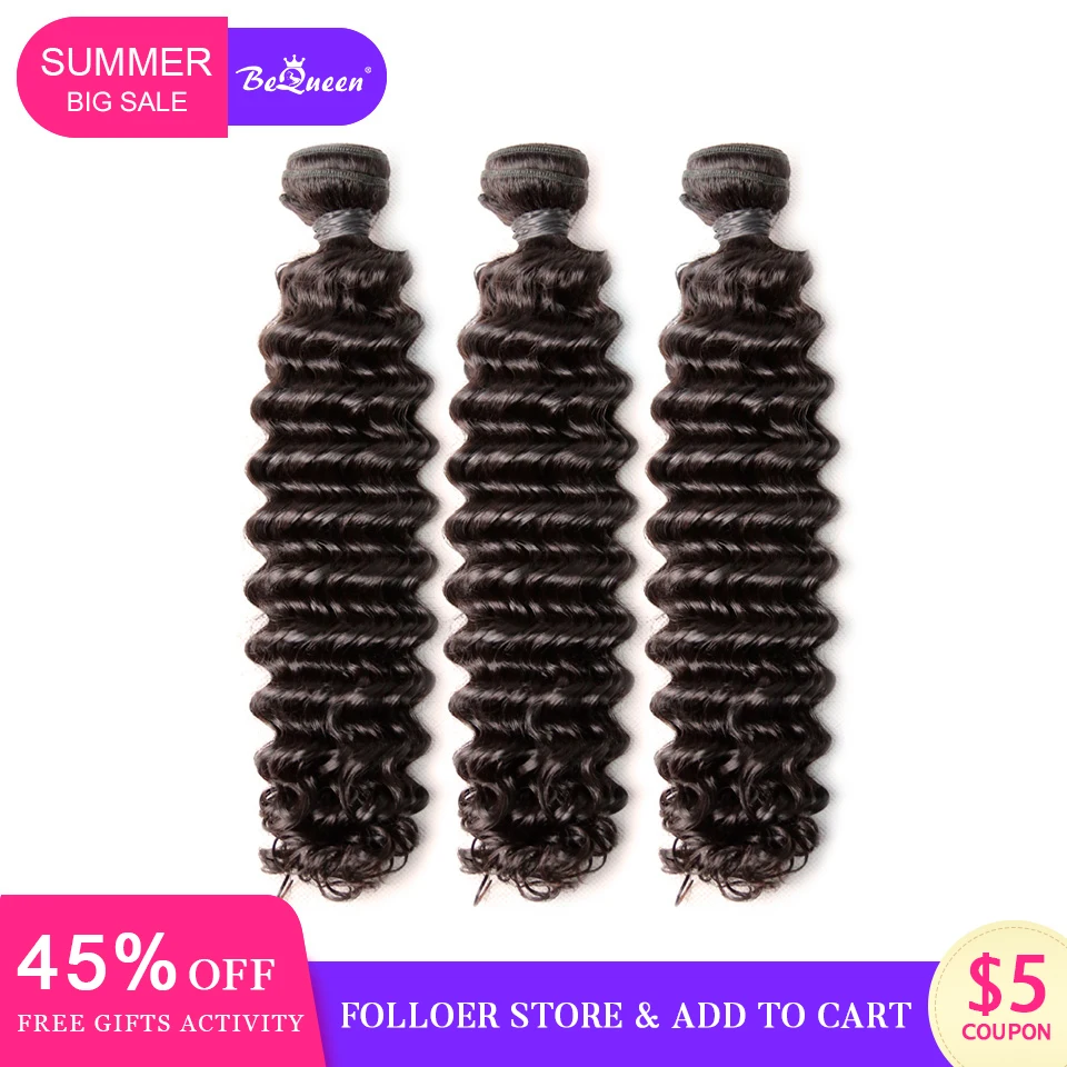 

BeQueen Brazilian Deep Wave Hair Weave Bundles 100% Raw Human Hair Bundle Virgin Hair Extension 1/3/4PCS
