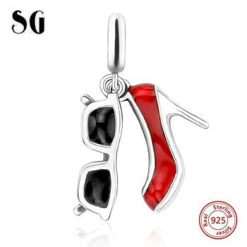 

Silver Galaxy 925 Sterling Silver Enamel High Heels & Sunglasses Beads Fit Original pandora Charms Bracelet Fashion Jewelry