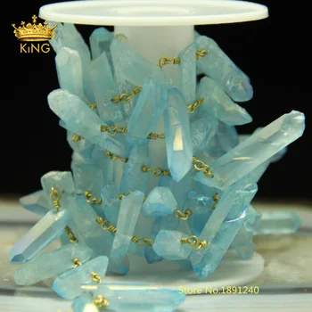 

Rosary Chain Sky Blue Rock Crystal Quartz Point Bronze Chain,Necklace Bracelets Connector Copper Chain Jewelry Making ZJ-169