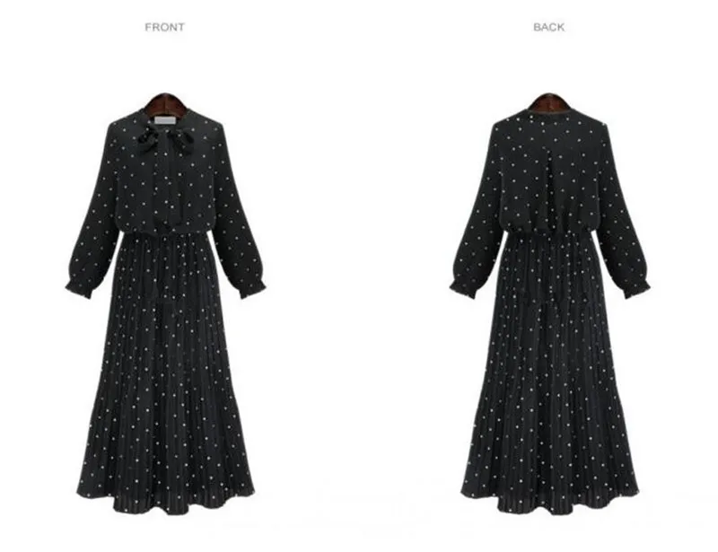 Осеннее женское длинное плиссированное платье в горошек с длинным рукавом в богемном стиле, мусульманское платье размера плюс, весеннее шифоновое платье макси Vestidos