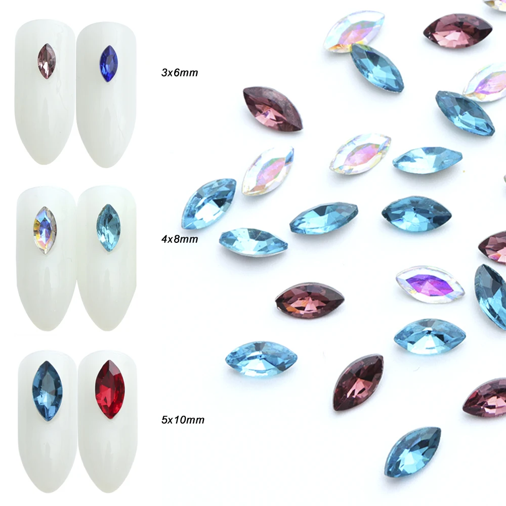 20 шт Разноцветные Стразы для ногтей с кристаллами маркизы, AB блестящие камни с конским глазом, 3D украшения для ногтей, аксессуары CH089