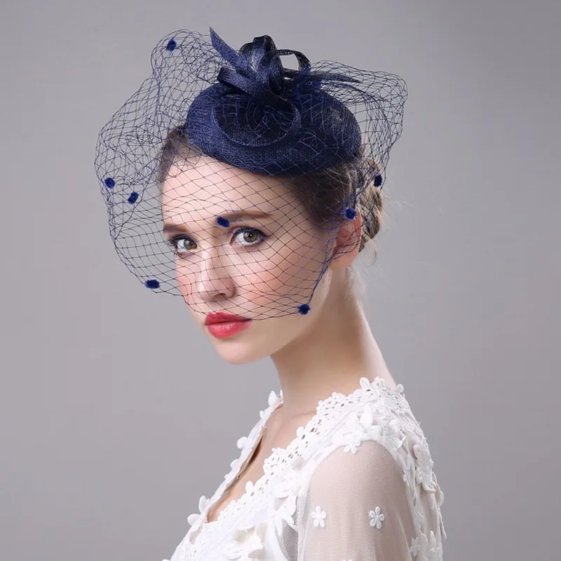 2018 Fascinator Women Hat with Veil Bridal Hat With Veil Church Dresses