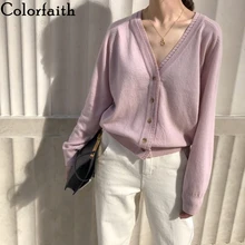 Colorfaith осень зима женские свитера вязание минималистичный кардиган Повседневный однотонный однобортный свободный розовый SW7215