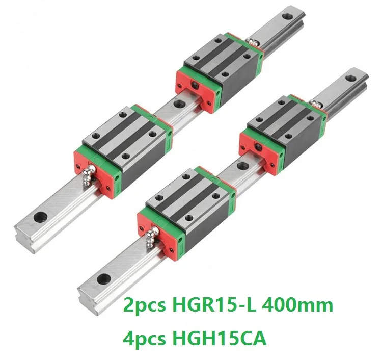 2 шт. линейная направляющая HGR15 L 400 мм + 4 HGH15CA линейные узкие скользящие блоки для