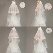 Двухслойная кружевная кромка Локоть свадебная вуаль с расческой короткая свадебная вуаль белого цвета слоновой кости Фата, Свадьба невесты Свадебные аксессуары