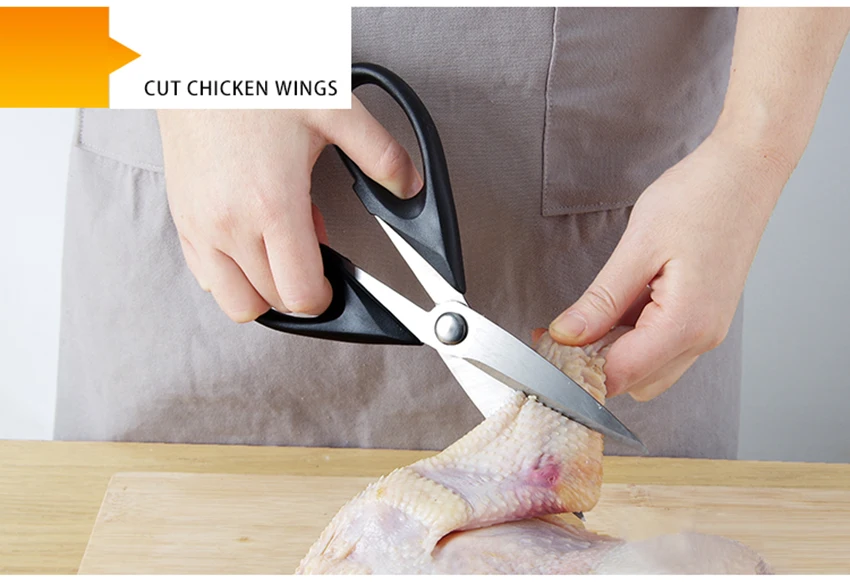 Сверхмощные кухонные ножницы из нержавеющей стали Многофункциональные кухонные ножницы для трав, курицы, рыбы, мяса и овощей, черные