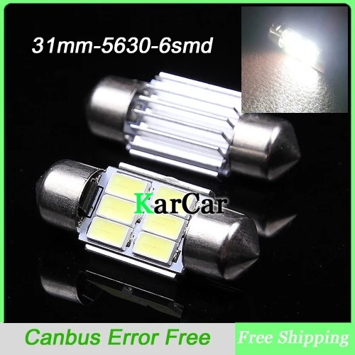 

2PCS/Lot 31mm 5630 6 LED Canbus No Error Free LED Door Lights, C10W Car Reading Lamps Interior Dome Light Bulbs Free Shipping