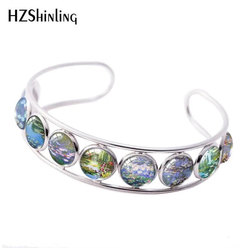 

2019 New Water Lilies Adjustable Bracelets Claude Painting Bracelet Class Dome Cabochon Photo Jewelry
