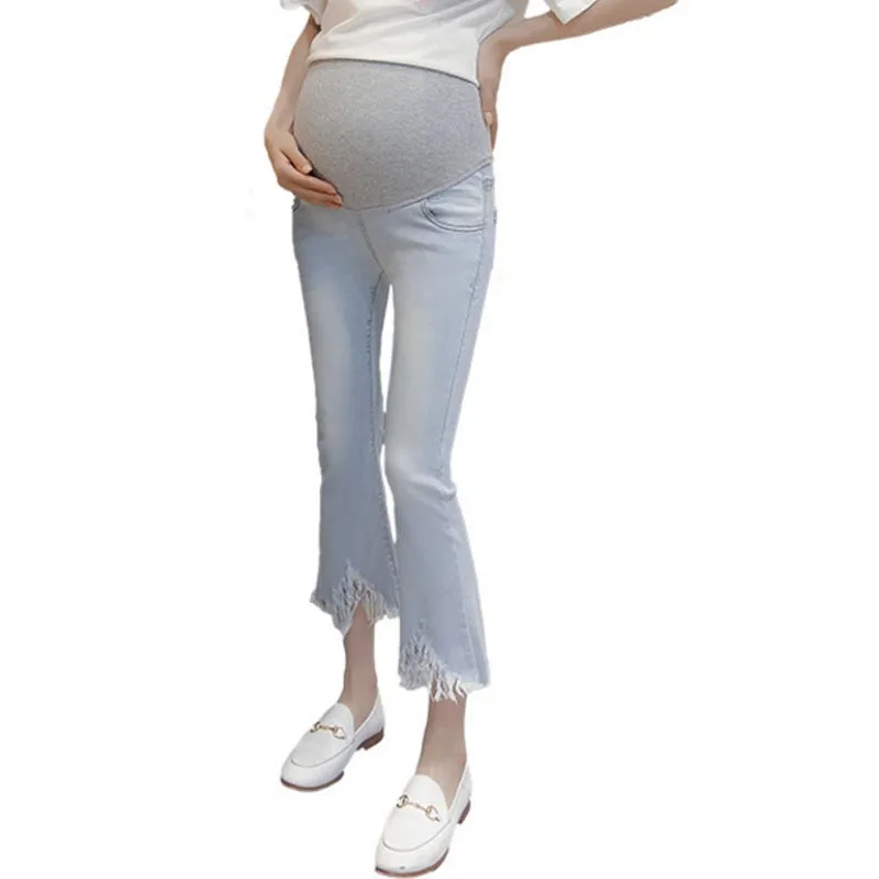 Maternity Pants Blue Denim Tight Boot Cut Trousers For Pregnant Women