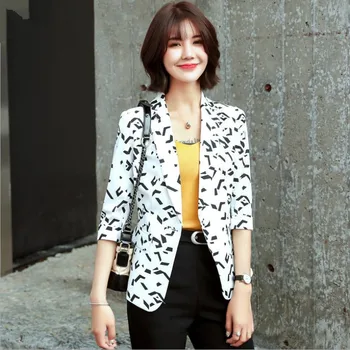 

2019 spring autumn new fashion print elegant blazers female half sleeve single button office ladies coats outerwear tops gx1679