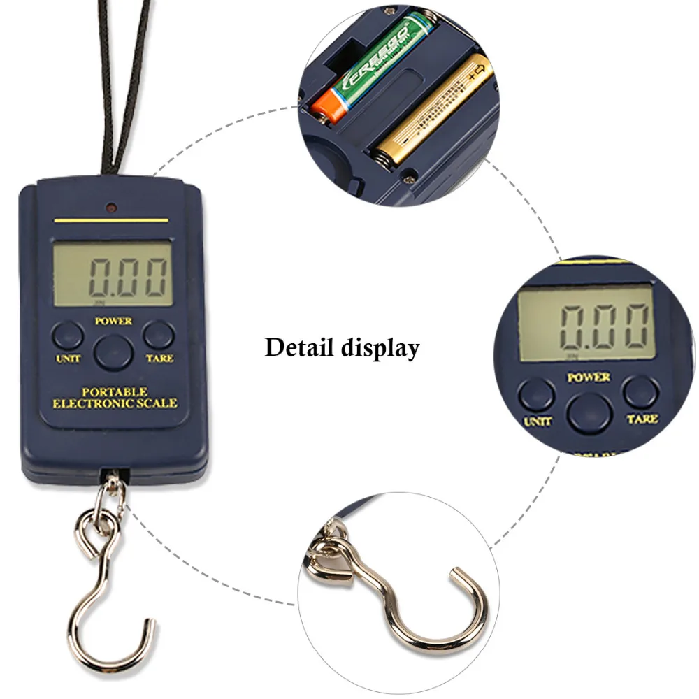 

Luggage scale 0.01g-40kg Hanging type LCD screen display Black plastic Kitchen Scale Cute and practical Digital scale