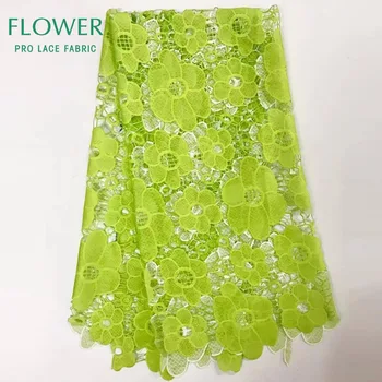 

2020 Fashion Green Cord Lace Fabric Flower Guipure Lace Embroidered Cotton Fabrics India African Printed Milk Silk Lace Material