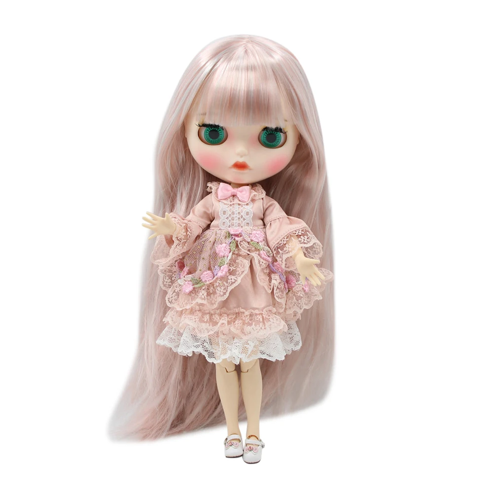 ICY DBS Blyth Doll 1/6 30cm jont body with white skin matte face pink mixed color long straight hair girl gift toy BL6909/1010