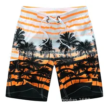 Персиковая кожа Быстросохнущий рисунок в полоску пляжные шорты мужские большие размеры летние шорты с кокосовым деревом Aqux шорты мужские