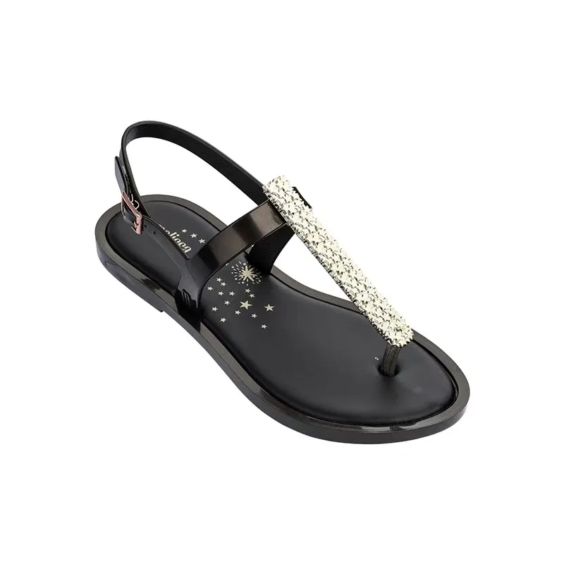 

Melissa Shoes Bohemia Woman Sandals Cosplay Rhinestones Toe Ethnic Flat Large yard Shoes Women Melissa Sandals