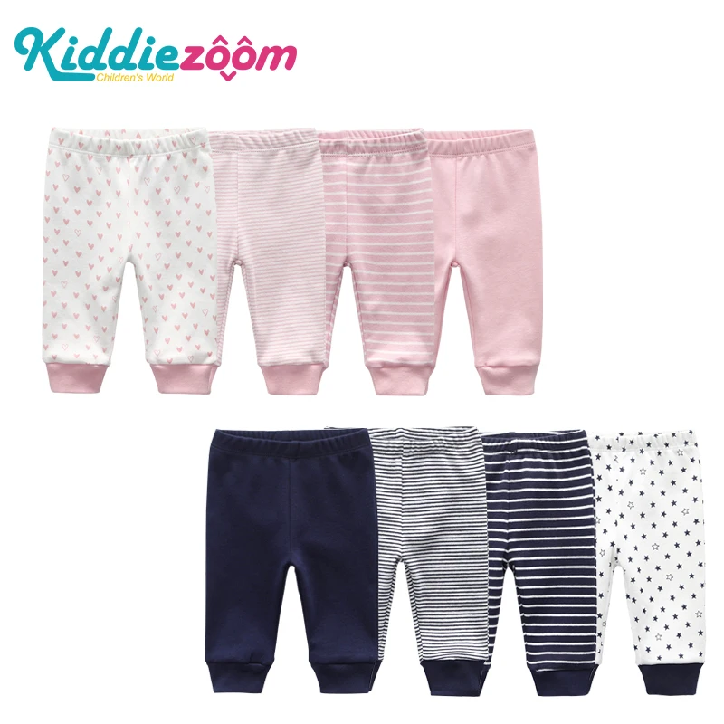 

2019 3/4PCS Newborn Baby Pants 100%Cotton Soft Unisex Infant Baby Trousers Mid Elastic Waist 3-24M Cartoon Pant