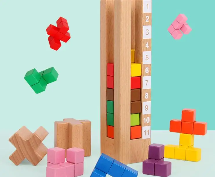 

74Problems 3IN1 Wooden Tetris Building Blocks Toy For Children Tower Jigsaw Puzzle Pyramid Educational Intelligence Toy Gift