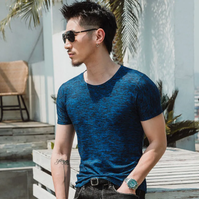 

HFNF Men's T Shirt Causal Camouflage Printed O-Neck Male T Shirt Cotton Elastic Short Sleeve mans T Shirt