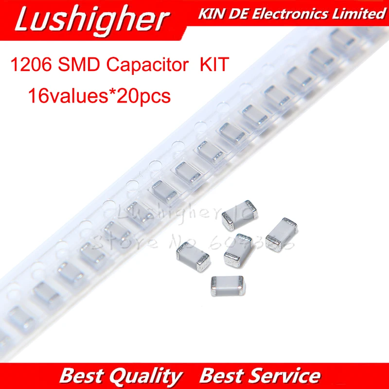 16 значений* 20 шт 3 20 шт 1206 SMD конденсатор Ассорти Комплект 10pF~ 22 мкФ компонент Diy Образцы комплект