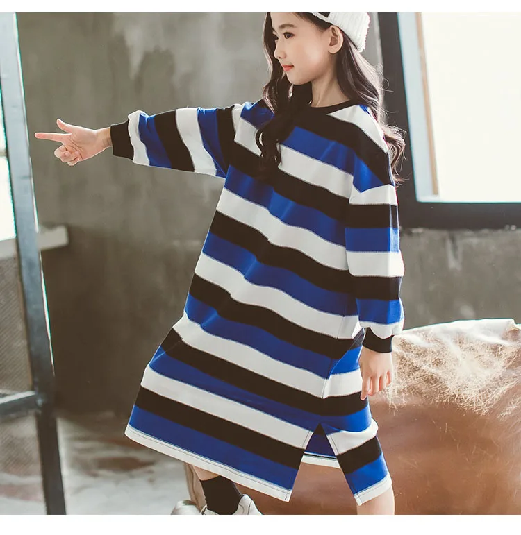 mother and daughter striped long dresses for teenage girls autumn winter cotton long sleeve kids casual dress children clothing (8)