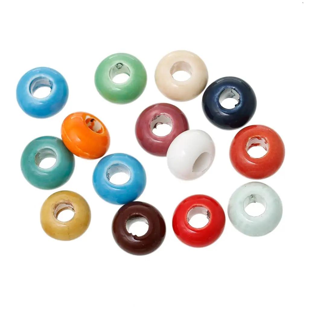 

DoreenBeads 2018 New DIY Jewelry Ceramics European Style Charm Beads Round Multicolor Mixed At Random 15mm Dia Hole: 6mm, 10 PCs