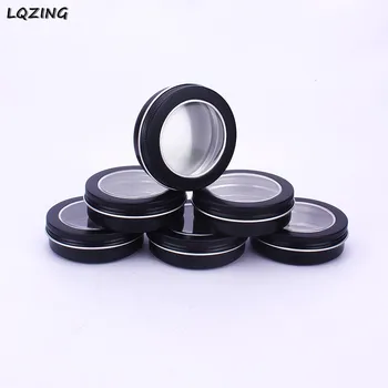 

100ML Black Tin Box Screw Thread Small Round Lip Balm Metal Box Clear Window Cosmetics Cream for Travel Portable Container