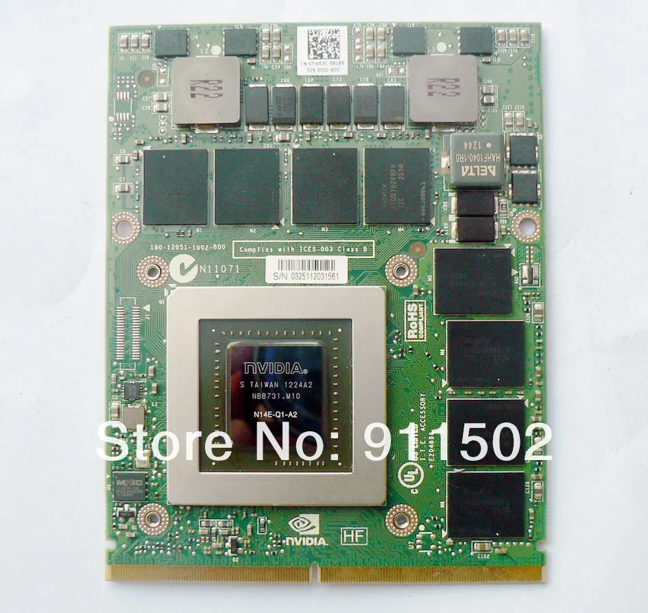  K3000M  VGA Graphics card  For M6700 Laptop  N14E-Q1-A2   2GB DDR5  TW63C  0TW63C Tested Working 