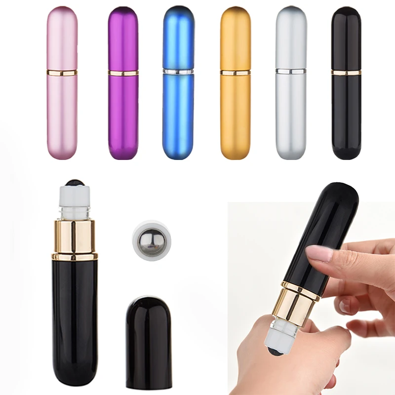 

MUB-1pc High Quality 5ml Mini Essential Oils Metal Roller Ball Glass Perfume Bottles Traveler Empty Roll-On Refillable Bottles