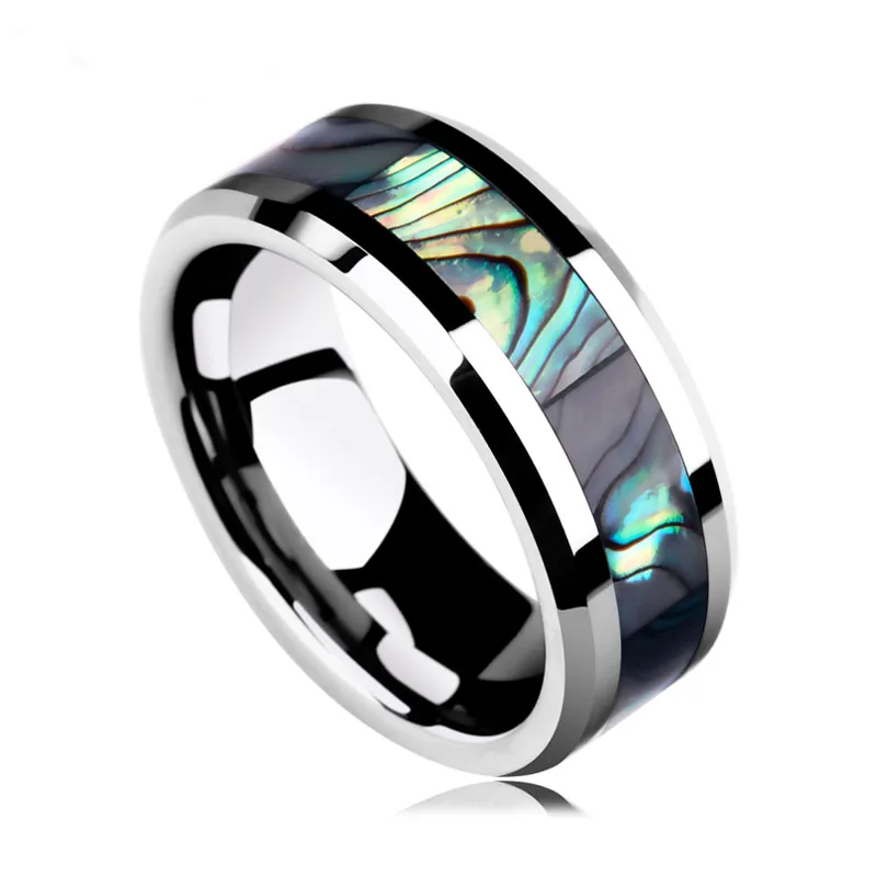 

Steel soldier width 8mm & 6mm tungsten with shell ring trendy unique women men wedding gift jewelry drop shipping