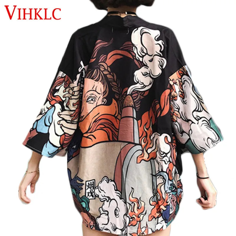 

HARAJUKU japanese style digit print 2019 summer kimono cardigan feminino outerwear blouses womens shirts Q332