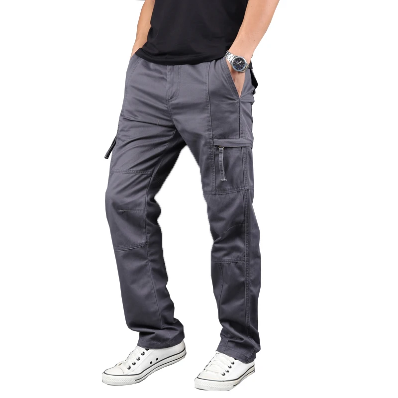 Тактические Брюки Карго, мужские брюки для бега, хлопковые прямые брюки цвета хаки, мужские повседневные брюки, мульти уличная одежда с карманом S-4XL