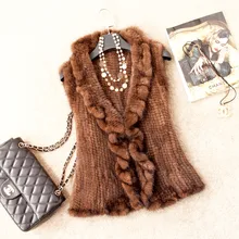 TopFurMall зимний женский натуральный вязаный норковый Меховой жилет с рюшами воротник женский короткий жилет женский меховой жилет VK1367