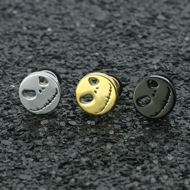 Men's Stud Earrings SKull Button Ear Plugs Studs Titanium Steel Silver Gold Black Anti-allergic Fashion Jewelry Free Shipping2