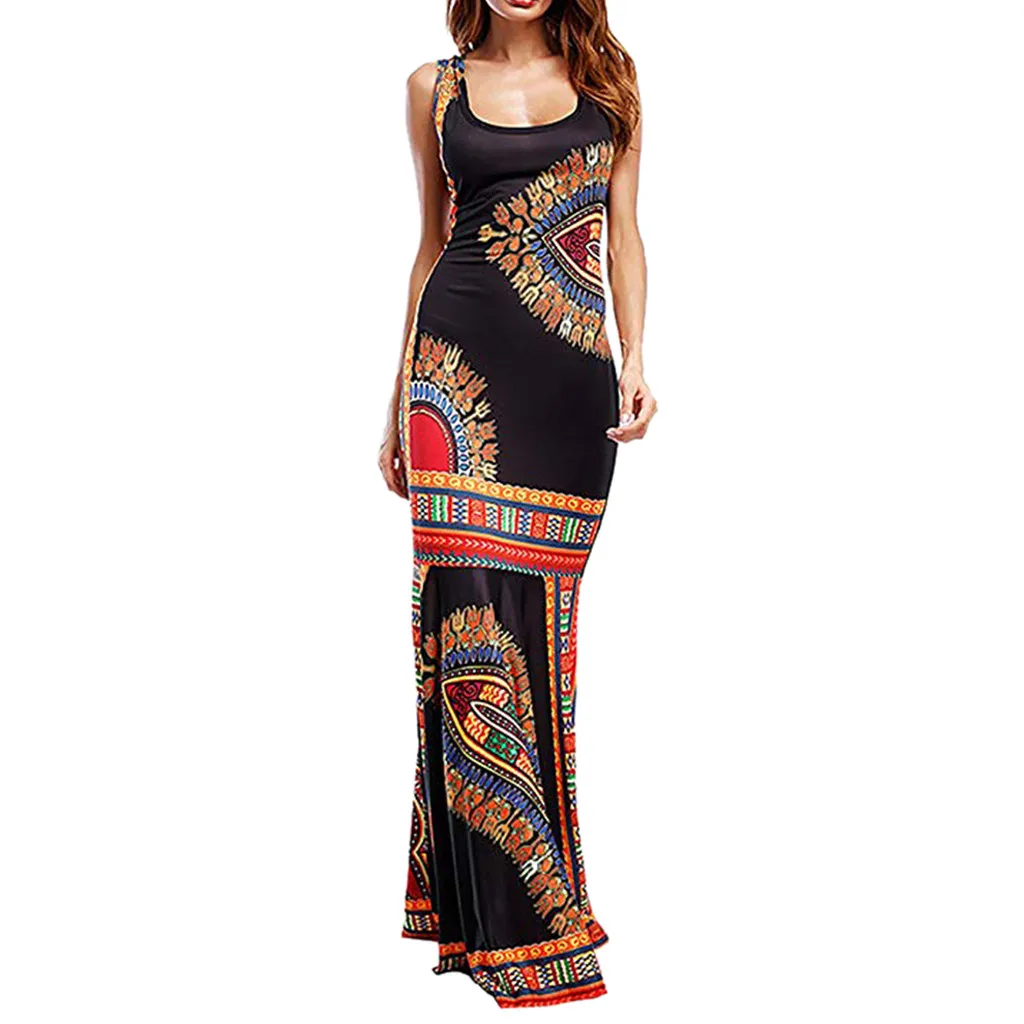 الصيف الأسود ماكسي اللباس المرأة Bodycon حزب طويلة فساتين Vestidos مثير سيدة فستان الشمس Dashiki أكمام بوهو شاطئ اللباس