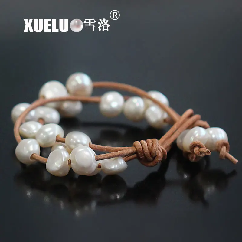 Модный браслет XUELUO из натуральной кожи с натуральным пресноводным жемчугом в