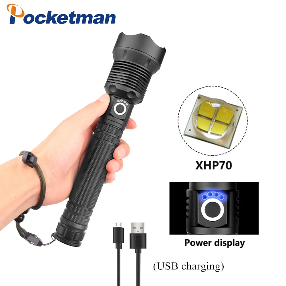 

40000LM XHP70/XHP50 flashlight USB Charging Lamp Zoomable LED Torch powerful Light Outdoor for camping z50