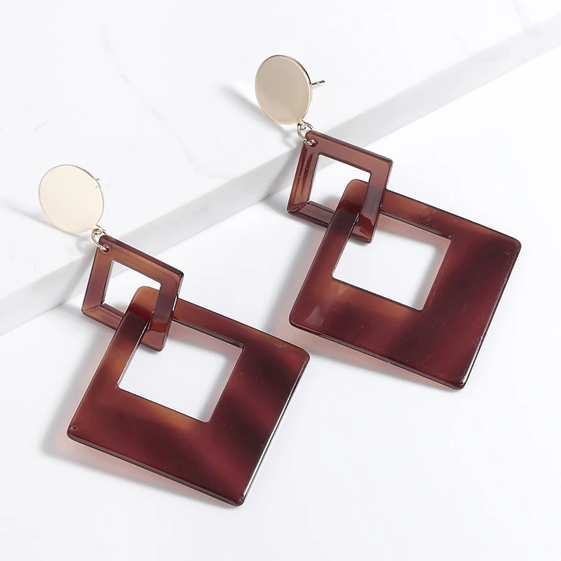 

Acrylic Dangel Long Drop Earrings for Women Marble Pattern Acetate Geometric Double Square Statement Earring Jewelry Gift brinco