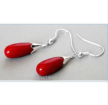 

Free shipping Hot Fashion Coral Waterdrop Dangle Earrings 925 Sterling Silver Women Earring Drop