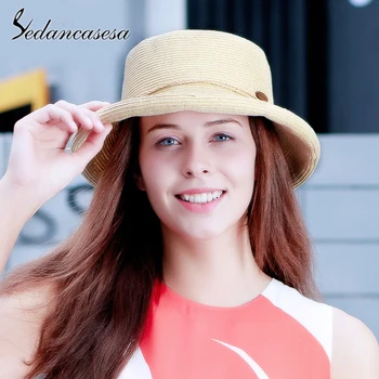 

Sedancasesa Foldable Women's Natural Wide Brim Hats for Women Handmade Beach Summer Sun Caps Crochet Cap Portable Sun Hat