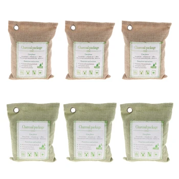 

6 Pack 200g Bamboo Charcoal Air Purifying Bag Car Air Freshener Home Closet Air Purifier Green + Beige