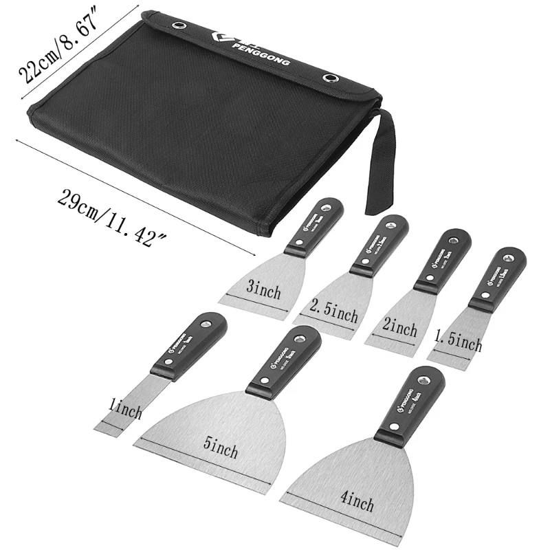 7 шт набор скребков Шпатлёвки Ножи 1 "-5" с Сумка для хранения инструментов для пола настенная Зачистка W329