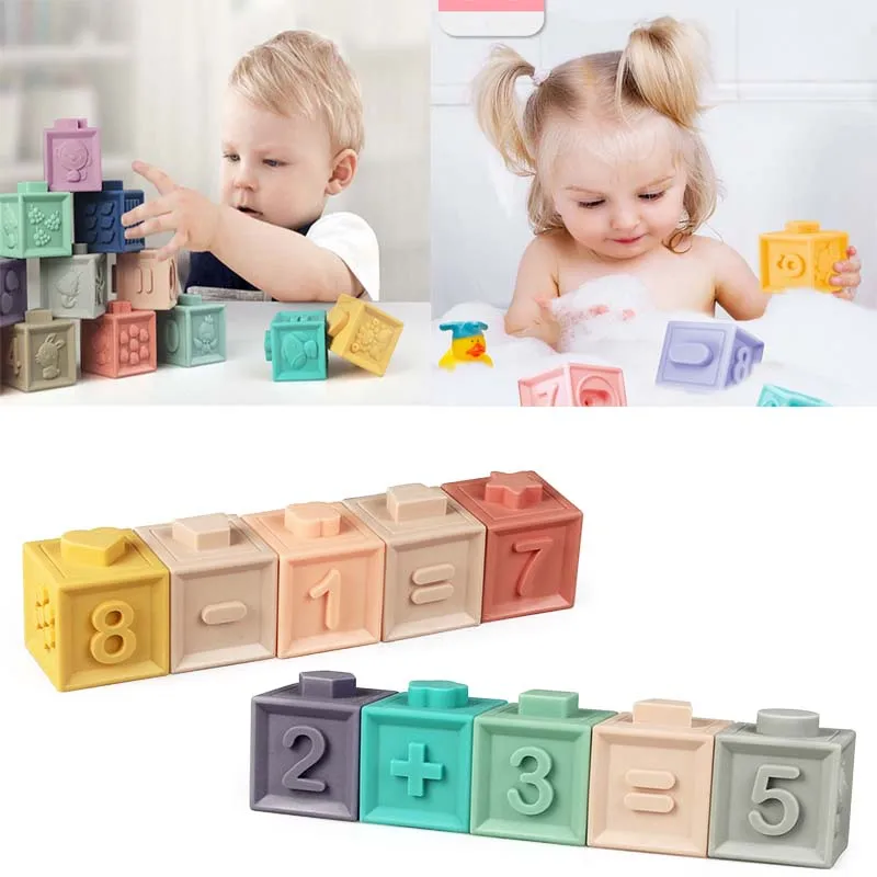 

Baby Soft Blocks, Squeeze and Stack Block Set Educational Baby Toys 6 Months and up with Numbers, Shapes, Animals & Textures