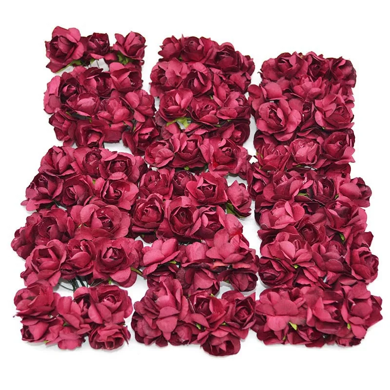 144 шт 3 см Многоцветный Искусственный Цветок Азалии бумажная Роза голова для украшения свадебной вечеринки дома DIY венки товары для рукоделия - Цвет: F06 Wine red