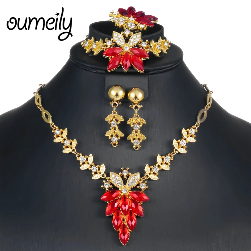

Nigerian Jewelry Sets Women African Wedding Jewelry Sets Gold Color Statement Flower Indian Imitation Crystal Turkish Jewelry
