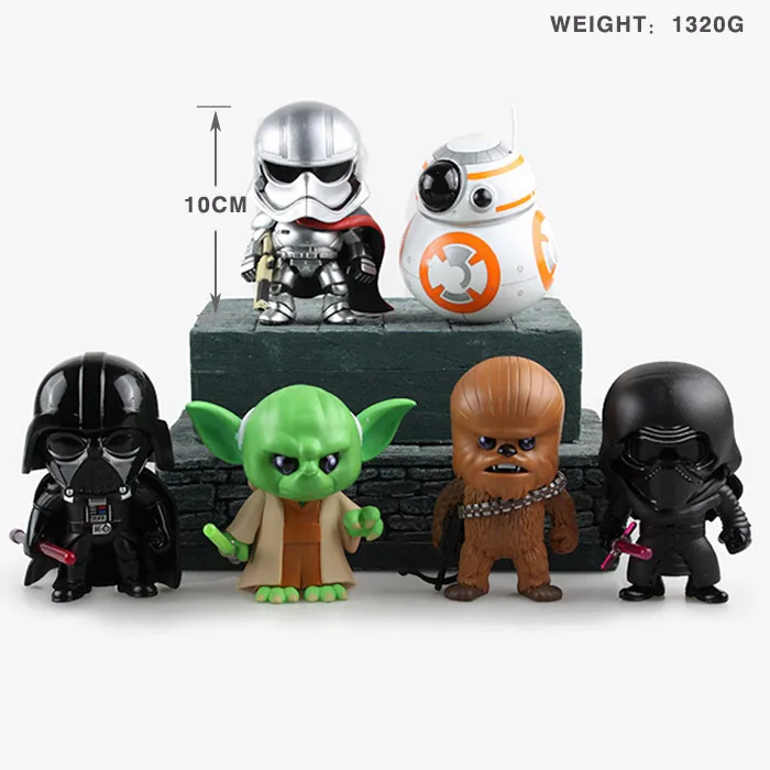 

Free Shipping 6pcs Star Wars 7 The Force Awakens Kylo Ren Phasma BB-8 Yoda Darth Vader Chewbacca PVC Action Figure Model Dolls