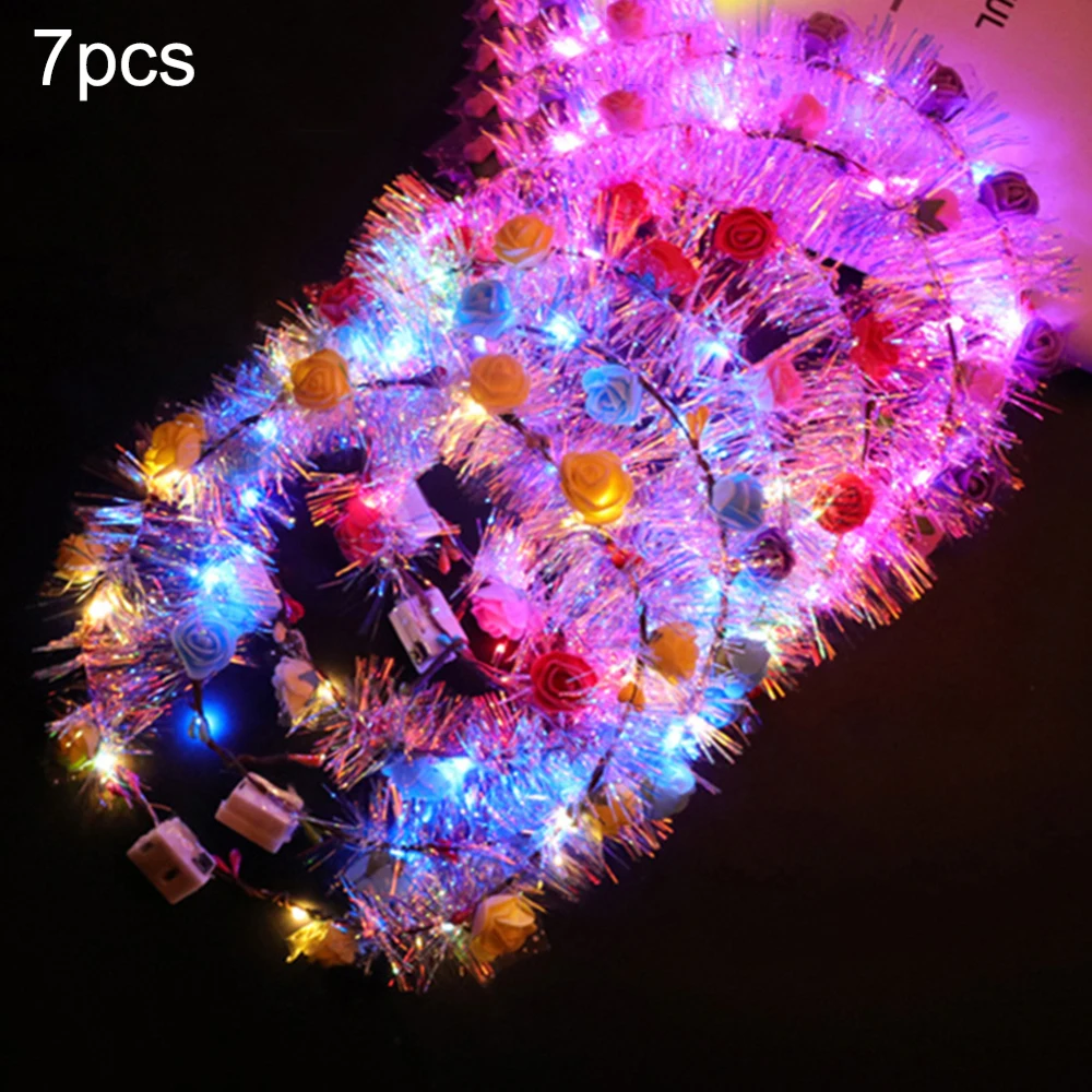 

7pcs LED Flower Crown Luminous 10 LED Flower Wreath Headband Headpiece Light up for Wedding Festival Holiday Party