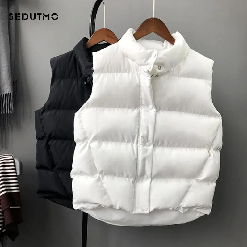 

SEDUTMO 2018 Winter Vest Women Parkas Streetwear Jacket Autumn Thick Coat Harajuku Vintage Black Waistcoat Basic Outerwear ED344