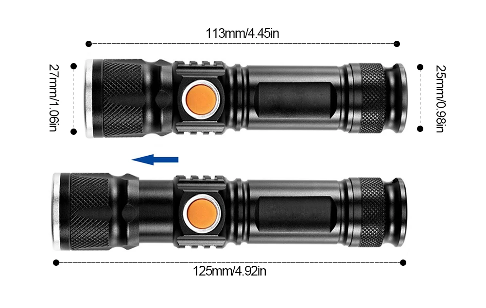 Светодиодный светильник-вспышка с зарядкой от USB, блики, встроенный фонарь на литиевой батарее 18650, водонепроницаемый портативный светильник с зумом для наружного освещения, светильник ing